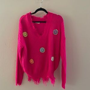 boutique hot pink smiley face sweater